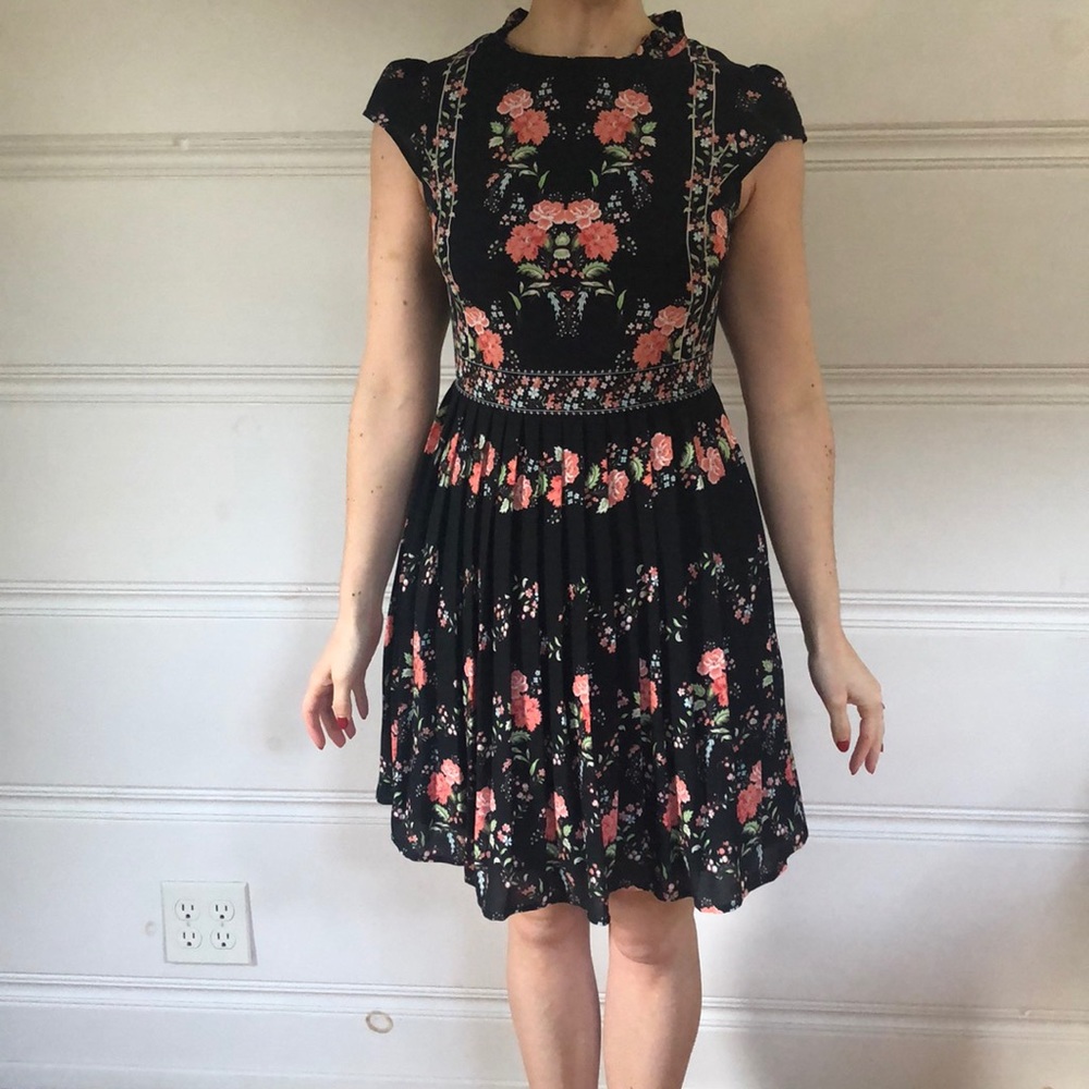 Black Floral High Neck Dress